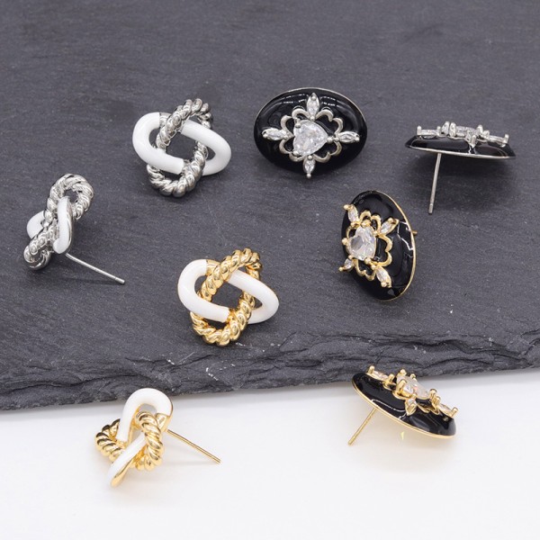 Lovely Trendy Earring Stud Earrings Female Silver Needle Black White Love Zirconia Rope Shape Wholesale for Women Girls