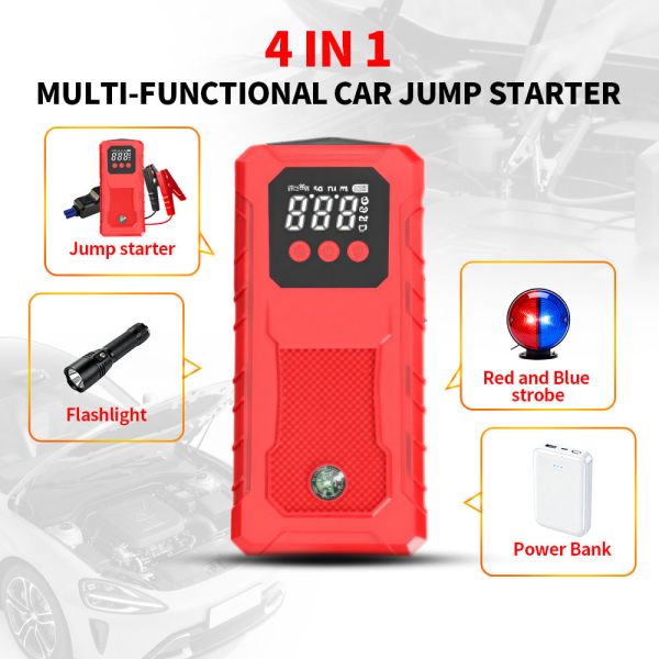 300A - 500A Automobile Battery Jump Starter 6000mAh Car Emergency Start Power Supply MultifunctionEmergency Car Jump Starter with Smart Digital Features, LED Light, Warning Light & SOS
