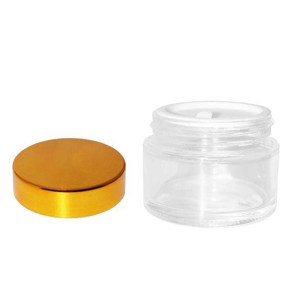Mirror Finish Golden Colored Lid Transparent Glass Cream Jars 30g Portable Cosmetic Containers