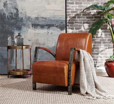 Rustic Top Grain Genuine Leather Leisure Chair Comfortable Cushion Living Room Furniture