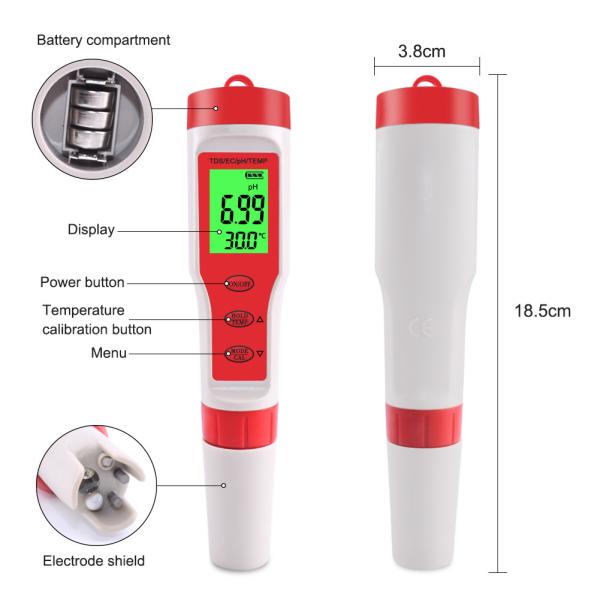 4 - In - 1 Water Quality Tester PH/EC/TDS/Temp Meter For Aquaculture Drinking Water Lab