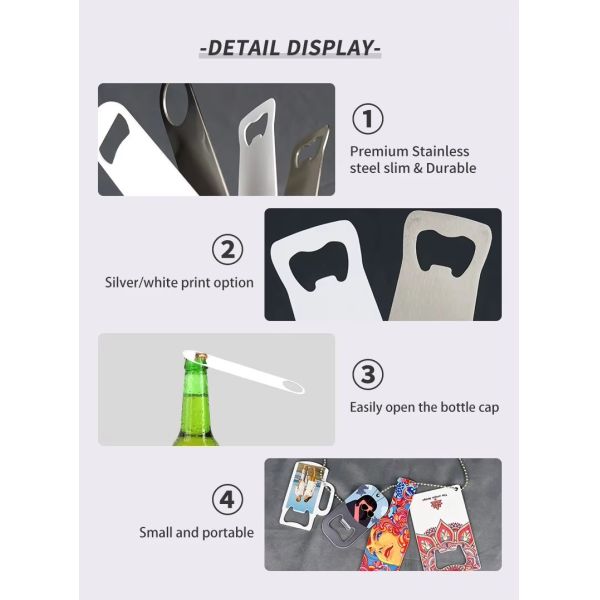 Ouvre-bouteilles en métal sur mesure Sublimation Blanc Brossé en métal en acier inoxydable Ouvre-bouteille de bière Souvenirs avec votre logo