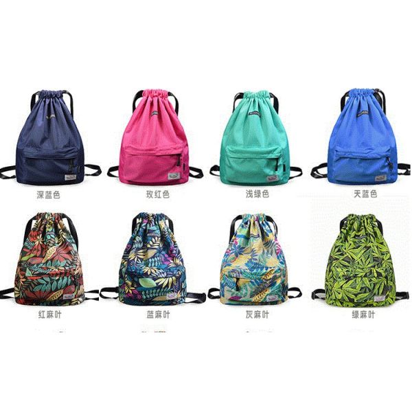 Easy Carrying Drawstring Gym Backpack , Waterproof Sports Backpack Leaf Blade Pattern