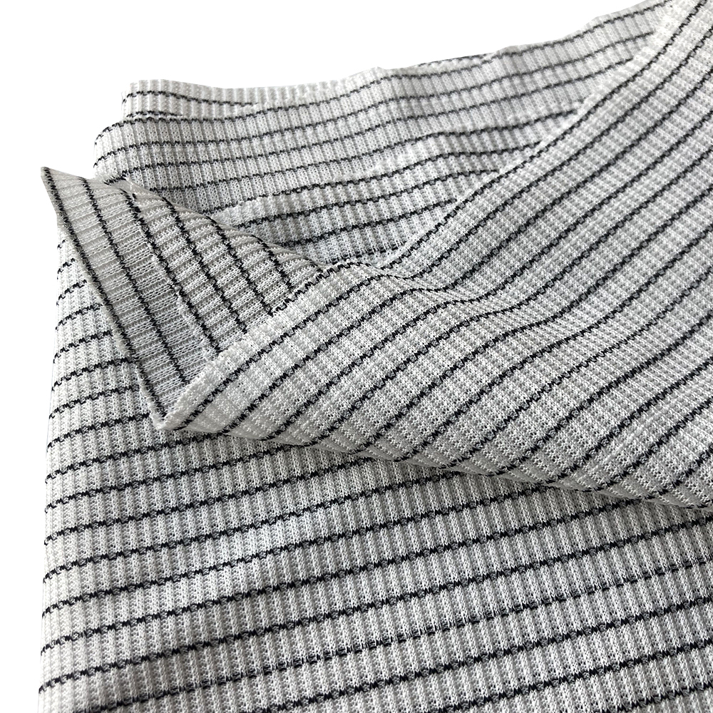 ESD Knitted ESD Anti-static Rib Fabric White 86%150D-T Polyester+9.5% Carbon Yarn A+4.5%70D SP