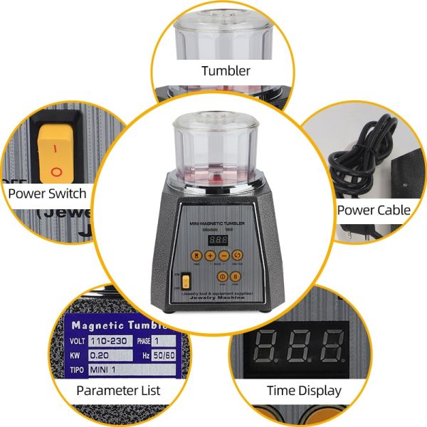 KT130 Polishing Machine Metal Grinding Jewelry Digital Display Magnetic Tumbler