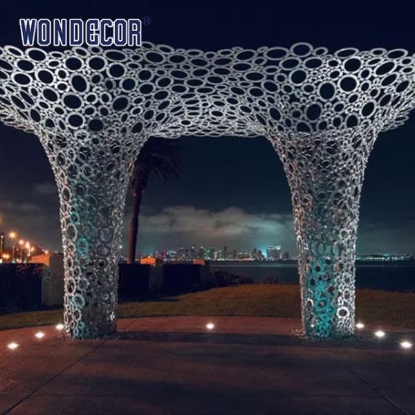 Design de embraiagem circular geométrica de arte exterior grande escultura de aço inoxidável