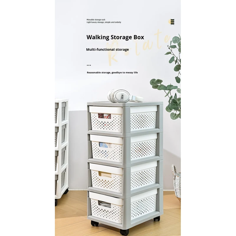 Nordic Movable Plastic 4-Layer Storage Cabinet Drawer-Type Toys Storage Organizer Drawer Cart with Wheels