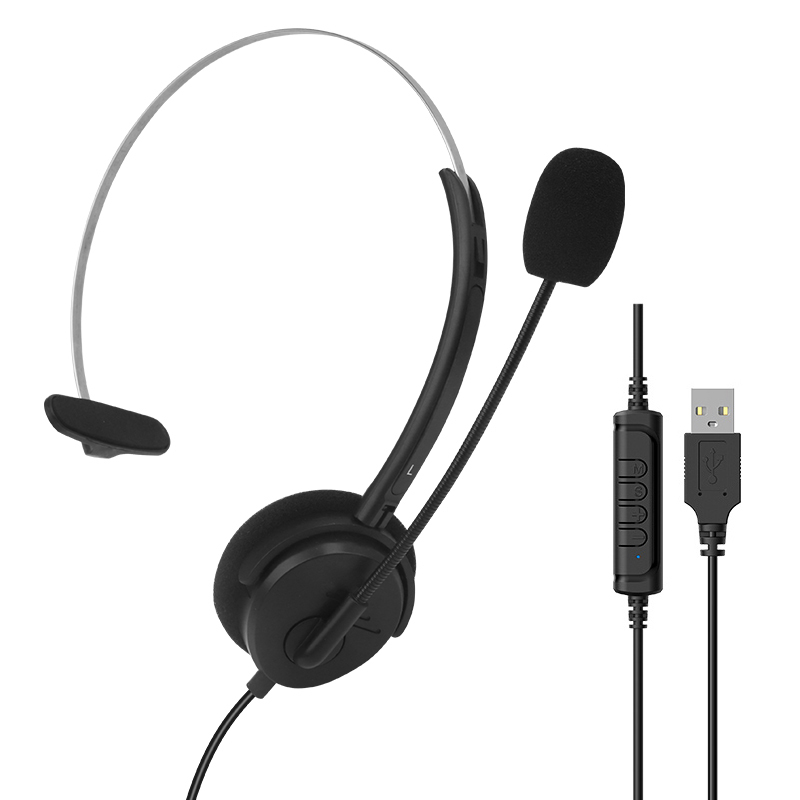 USB head mounted wired single ear headphones with high-definition call microphone, online control of mute volume, used for PC laptops, office customer service in the call center, supporting OEM/ODM