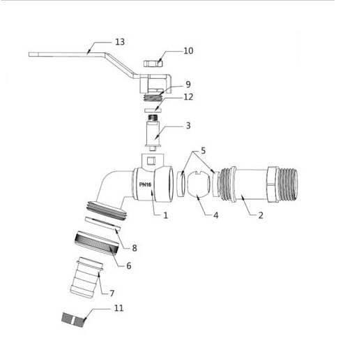 1.5 Inch PN16 Washer Hose Bib , Silver Nickel Plated Washing Machine Tap