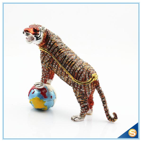 Wholesale Enamel Tiger With Ball Trinket Box Rhinestone Metal Trinket Box SCJ414