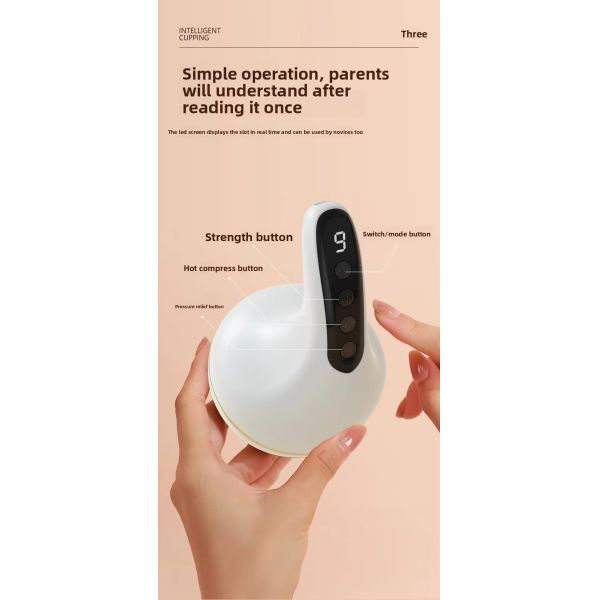 USB Rechargeable Electric Cupping Massager with 9 Strength Grade Suction and 9 Temperature Settings for Deep Muscle Relaxation