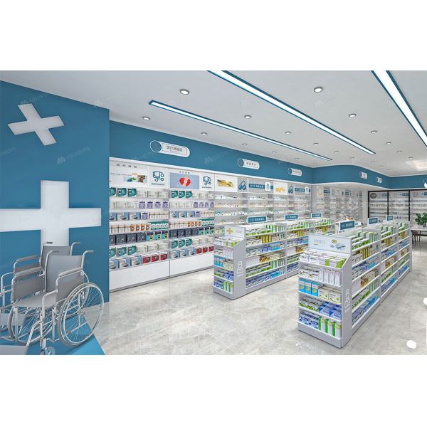 03-GJZYS007 Multi-functional led lighted pharmacy shelf display pharmacy for Drugstore Store Interior Design