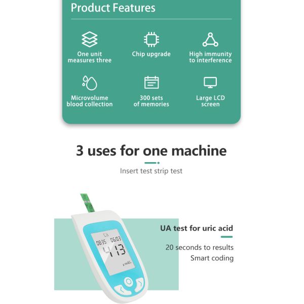 Uric Acid Home Glucose Monitors 60s Multifunction