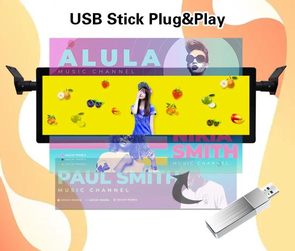 Bus Backpack-style Digital Signage 29 Inch Stretched Bar Android Display with Wireless 4G and WiFi Connectivity
