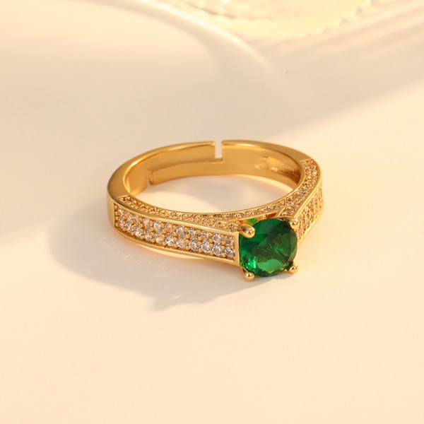 Custom 18K Gold Plated Brass Zircon Ring High End Open Adjustable Fashion Versatile and Elegant Women's Jewelry Rings