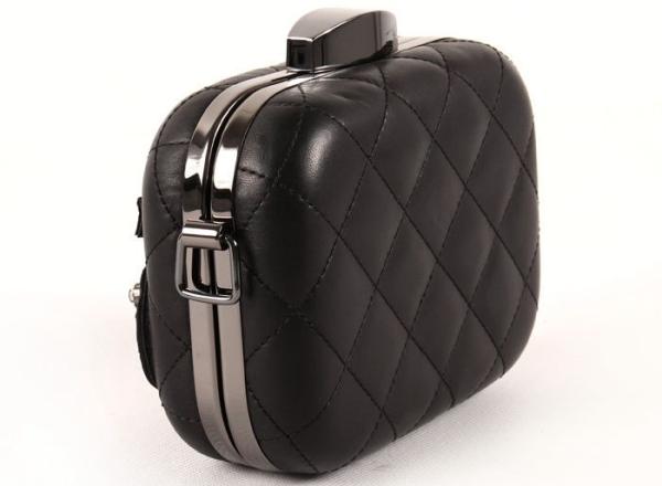 Quilted Black And Gold Clutch Purse Box Shaped With Letters Decorate