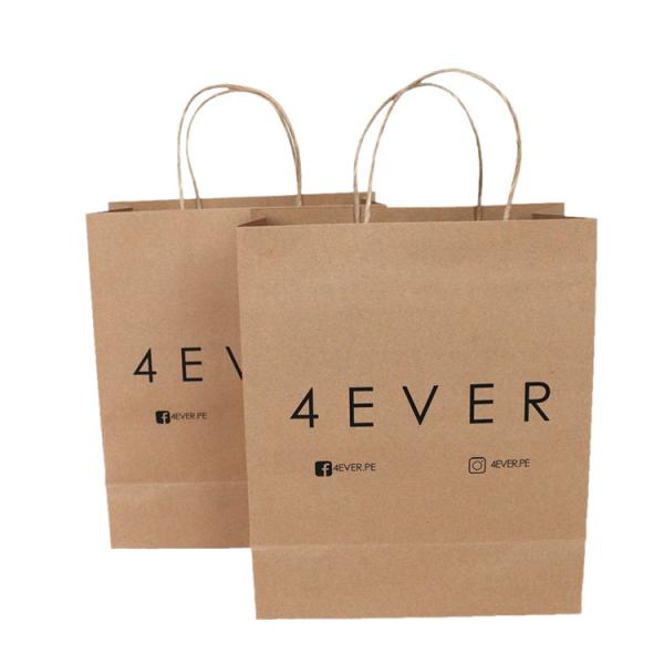 Eco Friendly Kraft Paper Shopping Bag ,  Brown Paper Bags With Handles Custom Logo