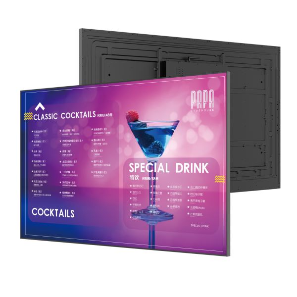 HD Wall Mounted Digital Signage Restaurant Menu Display Screen 65 Inch 4K UHD Commercial Advertising