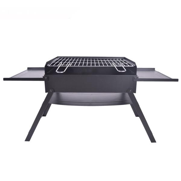 Black Chromed Steel Charcoal Camping Barbecue Grill Mini Foldable 86X33.5X43cm