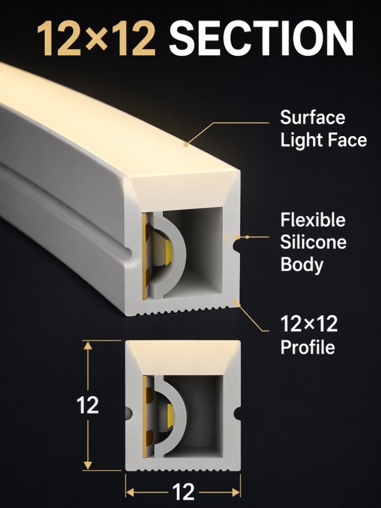 12x12mm Side Emitting Flexible Silicone LED Strip 120LED/M 9.5W For Facade Lighting