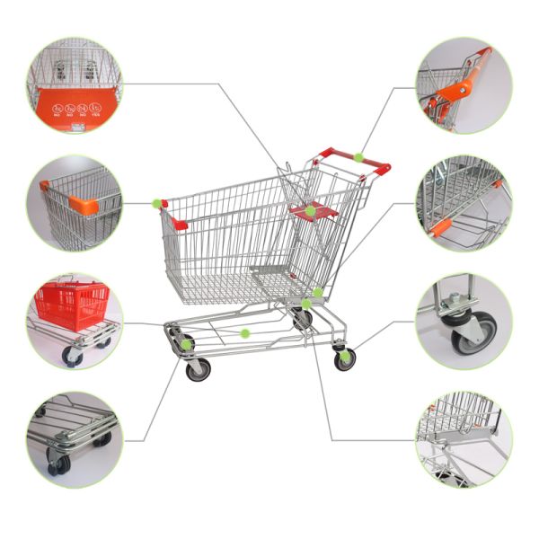 Asian Style 125L Conventional Metal Handcart Chain Supermarket Warehouse Trolley With High Sales Volume