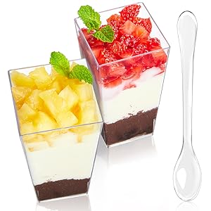 Square Mini Dessert Cups With Spoons Clear Plastic Dessert Shooter Cups For For Party, Yogurt, Parfait, Cheesecake, Pudding, Jello And Appetizers