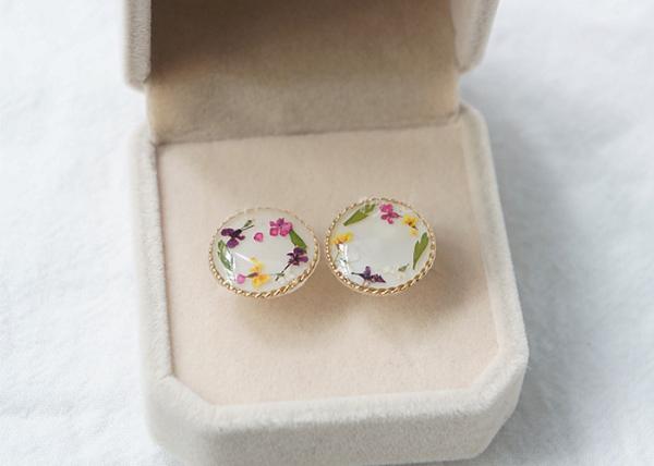 The Secret Garden Anniversary Gift Dry Mixed Flowers Woman Fashional Earstuds With 925 Silver