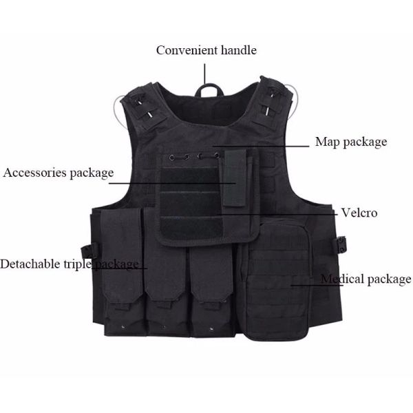 1000D Oxford Military And Police Equipment Black Molle Tactical Vest Plate Carrier