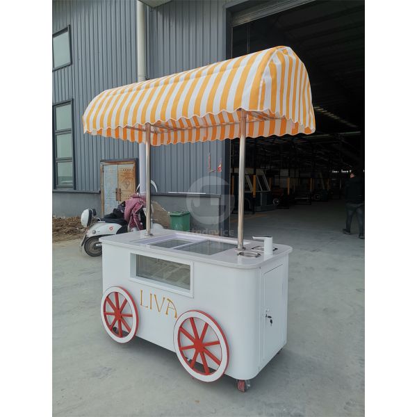 Customized beautiful Gelato Ice Cream Pop Cart Hand Push Mobile Van with umbrella