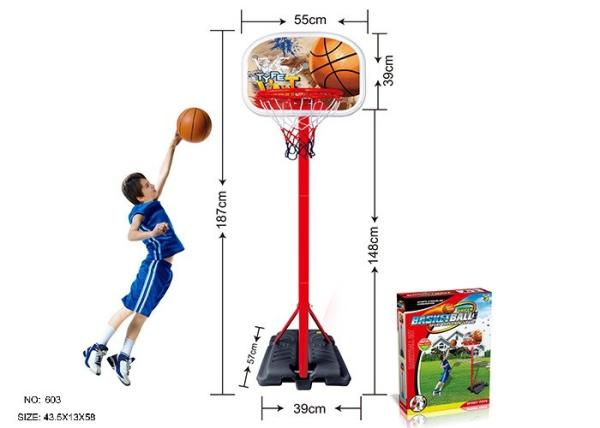 Portable Basketball Hoop Stand Children's Play Toys Wheels Metal Rim 190 CM Height
