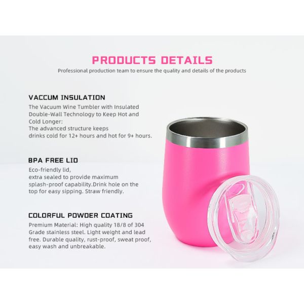 En vrac 12 paquets 12 oz en acier inoxydable verres à vin sans tiges avec couvercles et pailles