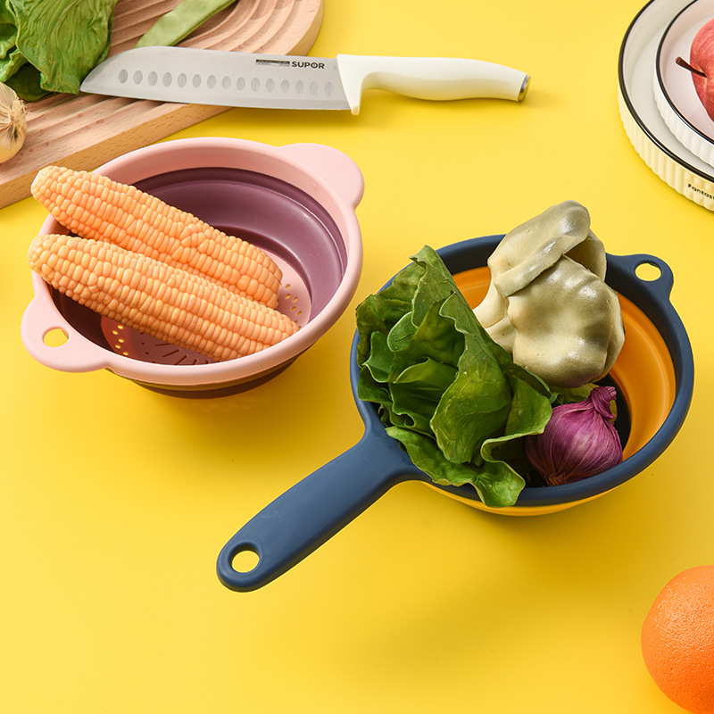 Multi-Function Round Retractable Fruit Tray Folding Kitchen Washing Basket with Handle Home Use Plastic Fruit Basket