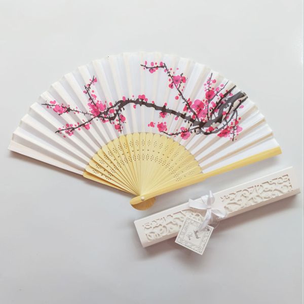 Abanico De Madera De Mano Red Floral Fabric Customized Hand Fans Wedding Favors Foldable Hand Fans