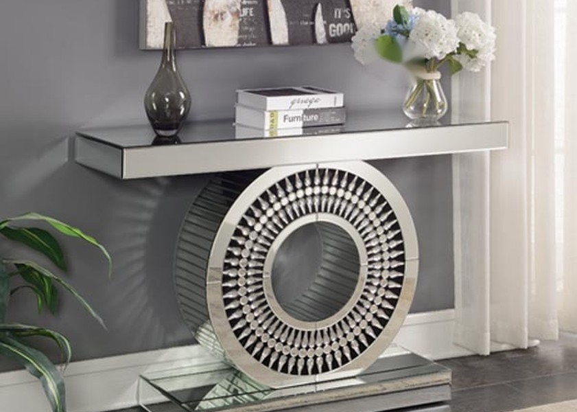 JS112 16 Console Table with MDF+Mirror Finish in Silver or Customize Colors Packed 1pc/Foam/Carton