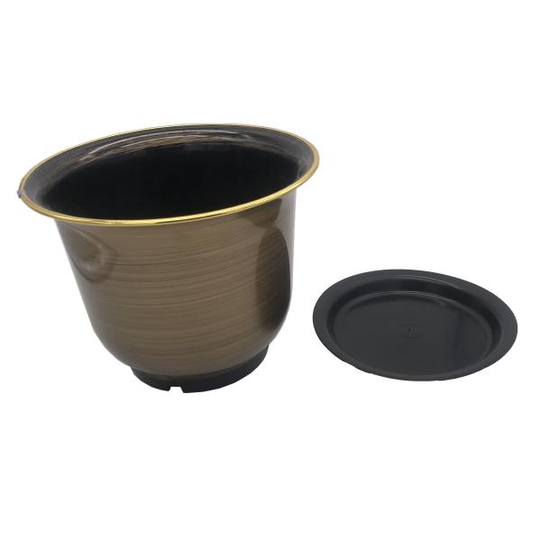 Chinese style  light yellow stoving varnish ceramifinish plant pot with gold edge orchid flower pot