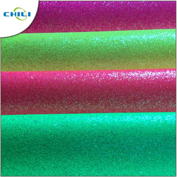 Shinny Synthetic Glitter Faux Leather Red Green Color Non Woven Type Non Toxic