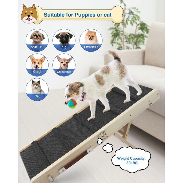 Wooden Folding Portable Pet Ramp Wooden Dog Step for Bed Pine Wood Adjustable Dog Ramp