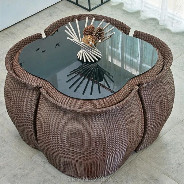 Space Saving Outdoor Garden Chair and Table Rattan Furniture Bistro Cafe Set for Garden