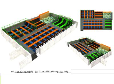 430M2 Long Square Shape Orange & Green Style Trampoline Park Event Equipment