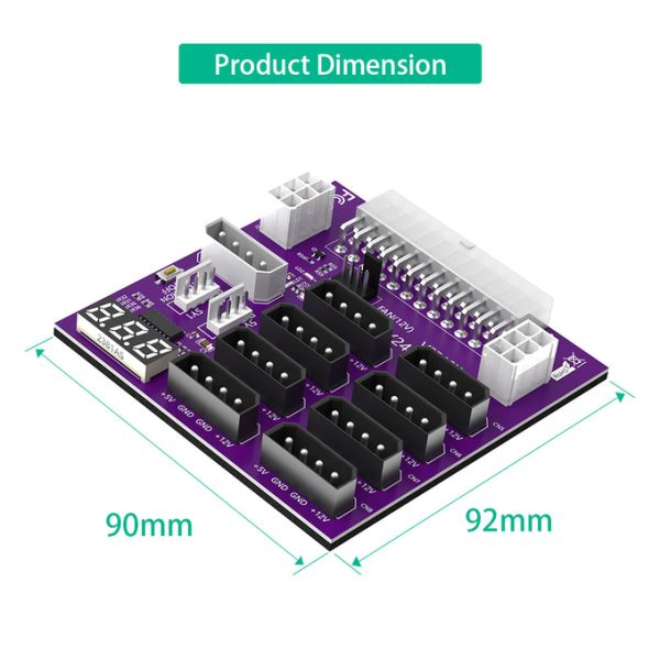 Computer Power Supply ATX 24Pin to 8 x IDE Molex 4Pin and 2 ATX 6Pin Power Connector Breakout Board for CHIA Hard Disk