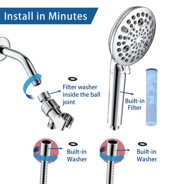 Brass High Pressure Rain Shower With A Stone Filtered 10 Spray Water Function Adjustable Hand Held Shower Head