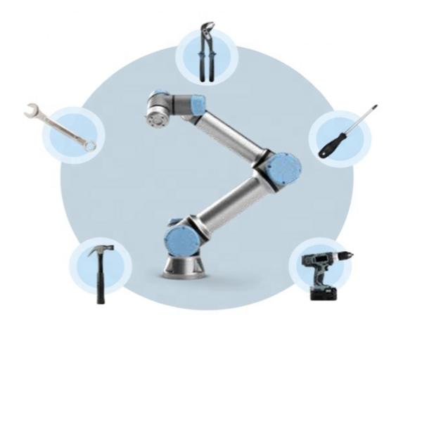 UR 3e  collaborative table-top robot  used to picking, assembling, and placing parts generally industrial robots arm