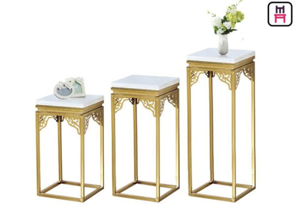Mesa de centro de aço inoxidável de mármore quadrada elegante que cinzela o suporte de flor de canto