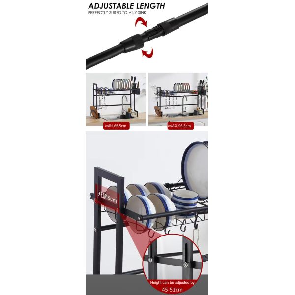 Retractable Over The Sink Adjustable Dish Rack 96x30x56cm Specification