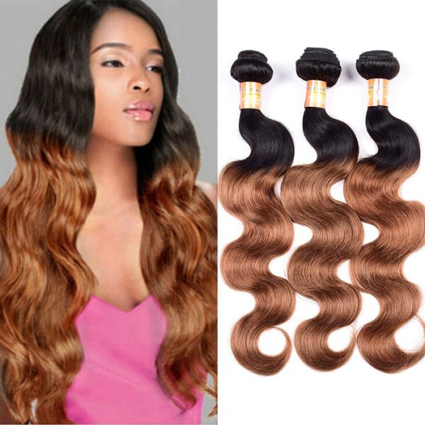 18 Inch Black To Brown Ombre Hair Extensions , Brazilian Body Wave Hair Grade 8A