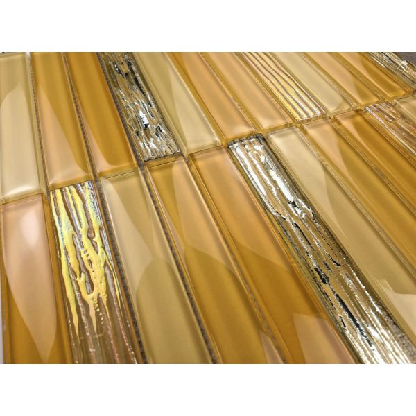 Mosaïques en verre murale jaune de 300x300 mm résistantes aux rayures et à l'eau pour salle de bain et bureau