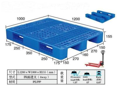 Single Side Stacking HDPE Storage Pallet / European Transport Plastic Pallet