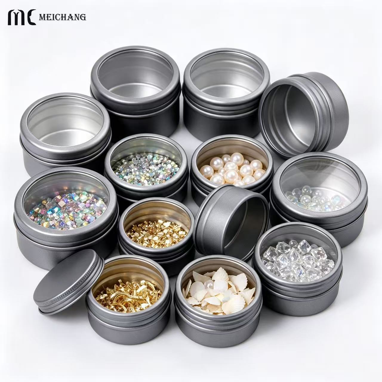 15ml–150ml Round Aluminum Screw Top Tin Jar with Clear PVC Window Lid (MC-809）