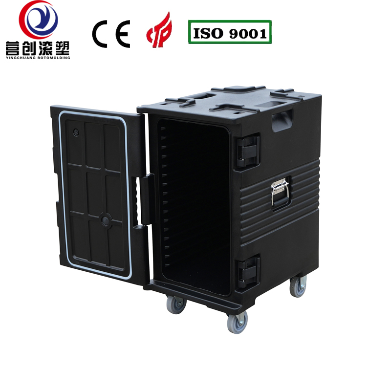 YINGCHUANG ROTOMOLDING OEM 120L Black Rotomolded Insulated Box With Large Casters, Thick PU Foam Hot & Cold GN Pan Food Transport Cabinet For Central Kitchen Catering Canteen