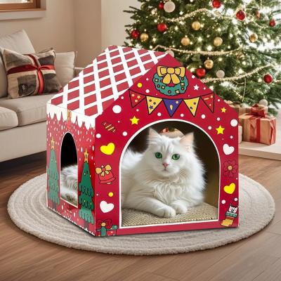 Cat Scratcher with House Christmas Cardboard Cats House Scratcher Playground for Indoor Cats